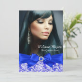 Invitation Royal Blue Lace & Jewel Bow Quinceanera (Debout devant)