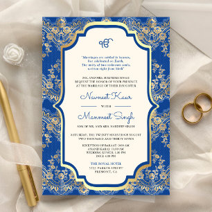 Invitation Royal Blue Lace QR Code Anand Karaj Sikh Mariage
