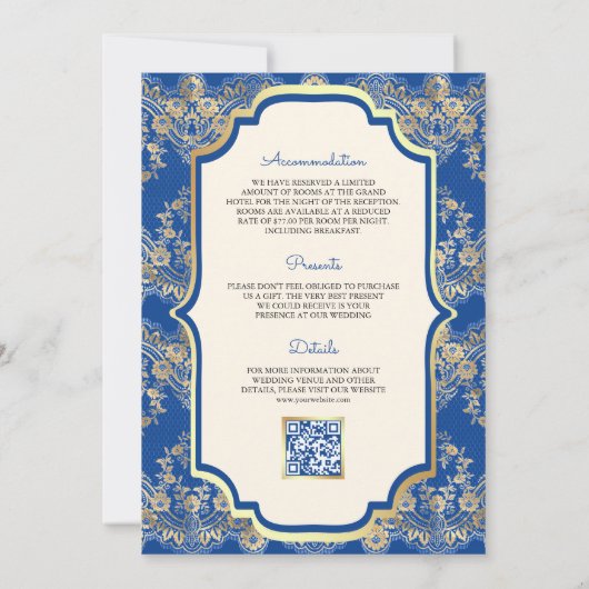 Invitation Royal Blue Lace QR Code Anand Karaj Sikh Mariage (Dos)