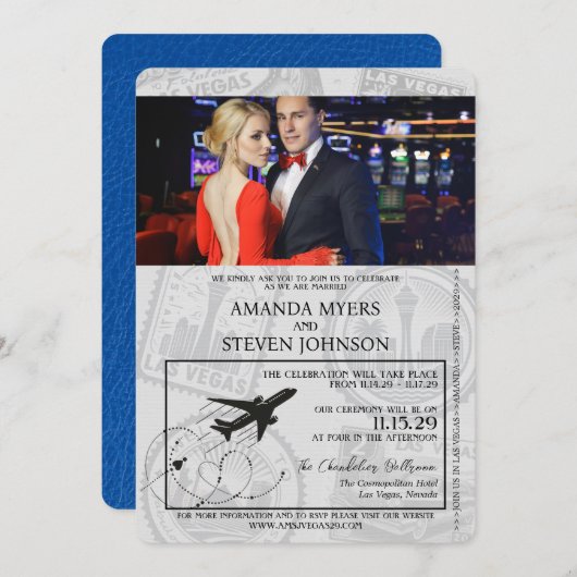 Invitation Royal Blue Las Vegas Passport Mariage (Devant / Derrière)