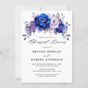 Invitation Royal Blue Lilac Purple Floral Dîner de répétition