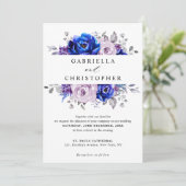 Invitation Royal Blue Lilac Purple Floral Mariage (Debout devant)
