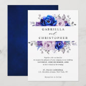 Invitation Royal Blue Lilac Purple Floral Mariage (Devant / Derrière)