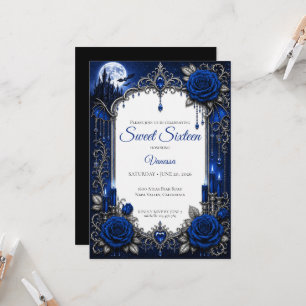 Invitation Royal Blue Luxe Argent Sweet 16