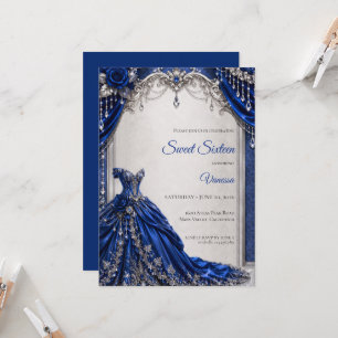 Invitation Royal Blue Luxe Argent Sweet 16
