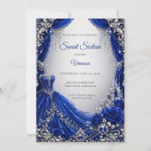 Invitation Royal Blue Luxe Argent Sweet 16 (Devant)
