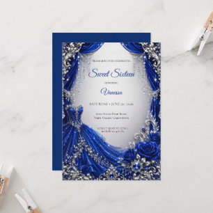 Invitation Royal Blue Luxe Argent Sweet 16