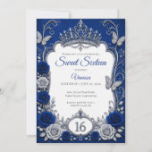Invitation Royal Blue Luxe Argent Sweet 16 (Devant)