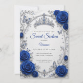 Invitation Royal Blue Luxe Argent Sweet 16 (Devant)