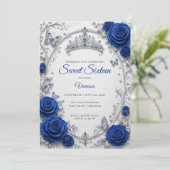 Invitation Royal Blue Luxe Argent Sweet 16 (Debout devant)