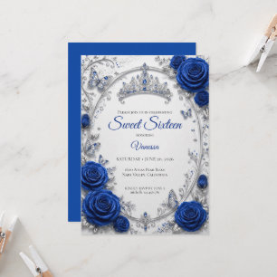Invitation Royal Blue Luxe Argent Sweet 16