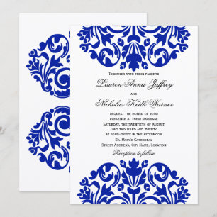 Invitation Royal Blue Mariage damassé