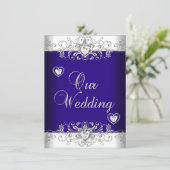 Invitation Royal Blue Mariage Silver Diamond Hearts 2 (Debout devant)