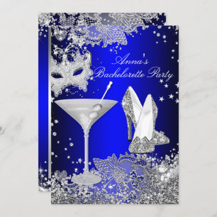 Invitation Royal Blue Mask & Jewel Lace Bachelorette Party