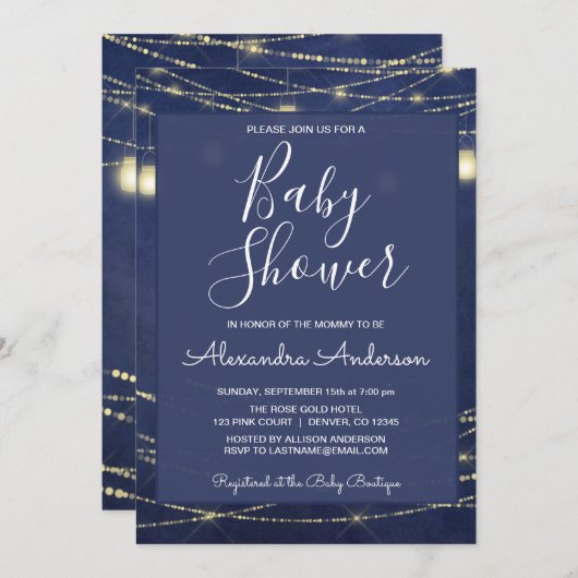 Invitation Royal Blue Mason Jars Boy's Baby shower Party (Devant / Derrière)
