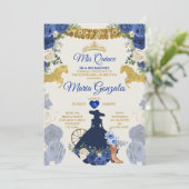 Invitation Royal Blue Mis Quince 15 Anos Gold Crown (Debout devant)