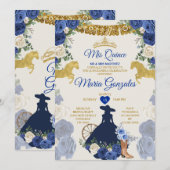Invitation Royal Blue Mis Quince 15 Anos Gold Crown (Devant / Derrière)