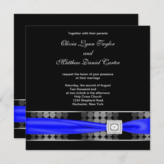 Invitation Royal Blue Modern Dot Noir Blanc Classé (Devant / Derrière)