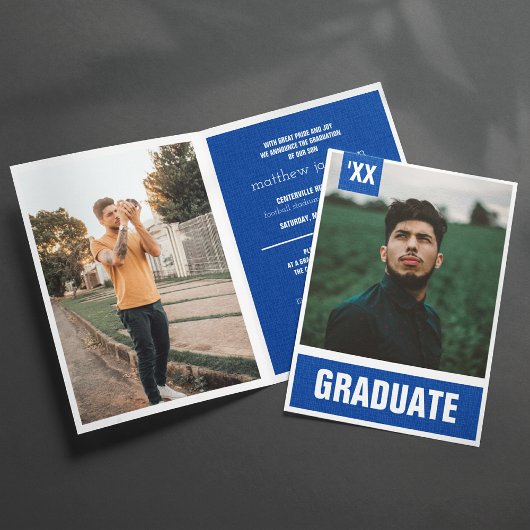 Invitation Royal Blue Modern Textured Photo Graduation