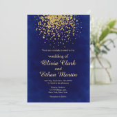 Invitation Royal Blue moderne avec Gold Confetti (Debout devant)
