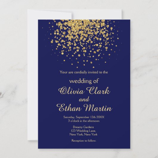 Invitation Royal Blue moderne avec un brin d'or (Devant)