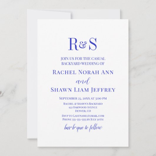 Invitation Royal Blue moderne Monogram Jardin Mariage (Devant)