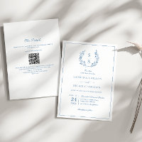 Royal Blue Monogram Wreath QR Code Mariage