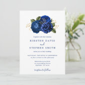 Invitation Royal Blue Navy Gold Floral Mariage de automne d'h (Debout devant)