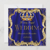 Invitation Royal Blue Navy Mariage Gold Crown (Devant)