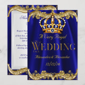 Invitation Royal Blue Navy Mariage Gold Crown 2 (Devant / Derrière)