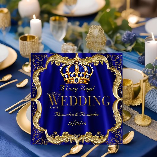 Invitation Royal Blue Navy Mariage Gold Crown 2