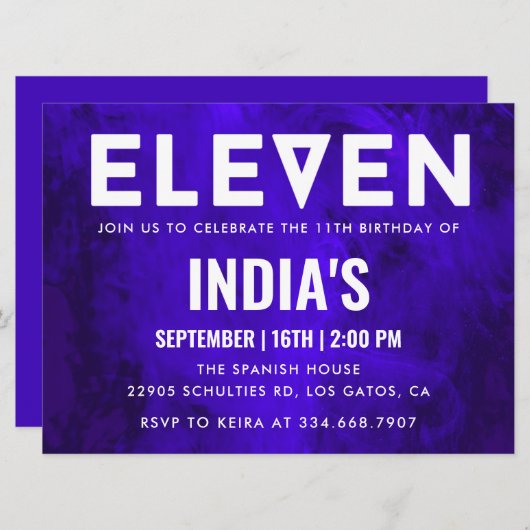Invitation Royal Blue Neon 11e anniversaire (Devant / Derrière)