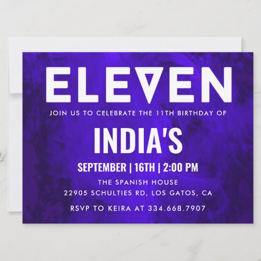 Invitation Royal Blue Neon 11e anniversaire (Devant)
