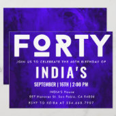 Invitation Royal Blue Neon 40e anniversaire (Devant / Derrière)