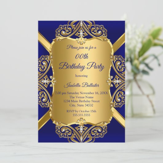Invitation Royal Blue N'importe quel âge Anniversaire Partie  (Debout devant)