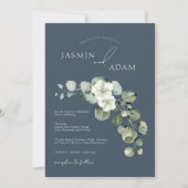 Invitation Royal Blue Opulence Eucalyptus Foliage Mariage (Devant)