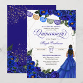 Invitation Royal Blue Papel Picado Quinceañera 15e anniversai (Devant / Derrière)