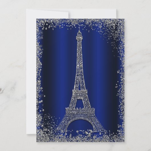 Invitation Royal Blue Parties scintillant Argent Tour Eiffel  (Dos)