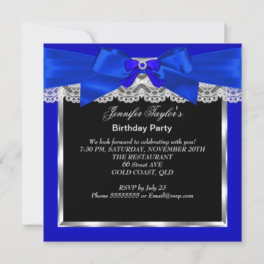 Invitation Royal Blue Parties scintillant High Heure Silver f (Dos)