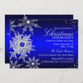 Invitation Royal Blue Pearl Flocon de neige Dîner de Noël (Devant / Derrière)