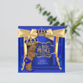 Invitation Royal Blue Prince Baby shower Gold Crown (Debout devant)