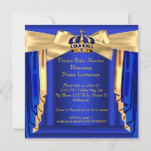 Invitation Royal Blue Prince Baby shower Gold Crown (Dos)