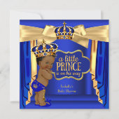 Invitation Royal Blue Prince Baby shower Gold Crown (Devant)