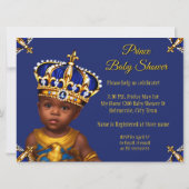 Invitation Royal Blue Prince Boy Baby shower Gold Ethnic (Dos)