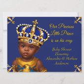 Invitation Royal Blue Prince Boy Baby shower Gold Ethnic (Devant)