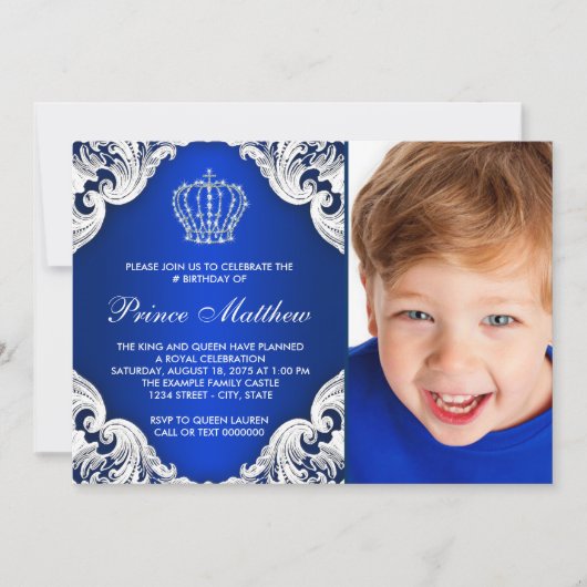 Invitation Royal Blue Prince fête d'anniversaire (Devant)