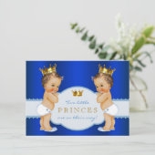 Invitation Royal Blue Prince Twin Boy Baby shower (Debout devant)
