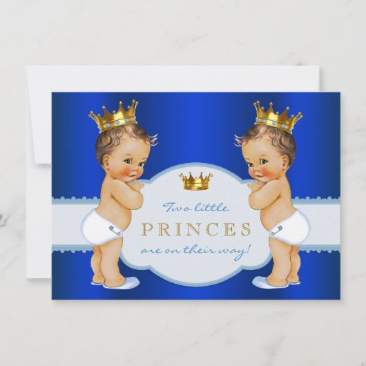 Invitation Royal Blue Prince Twin Boy Baby shower (Devant)