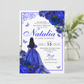 Invitation Royal Blue Princess & Butterflies Quinceañera (Debout devant)