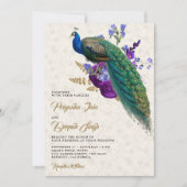 Invitation Royal Blue Purple Floral Indien Mariage Peacock (Devant)